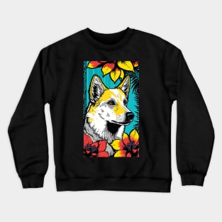 Jindo Dog Vibrant Tropical Flower Tall Retro Vintage Digital Pop Art Portrait Crewneck Sweatshirt